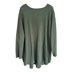 D&Co Active Womens 3X Olive Green Long Sleeve High Low Tunic Sweatshirt Pocket